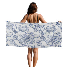 Oversized Coastal Beach Towel 30x60 Inches, Soft QuickDry Fabric, Vibrant Octopus Ocean Sea Life Design