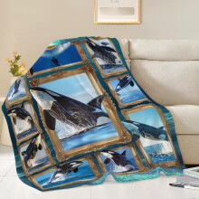 Whale Throw Blanket 50x60 Super Soft Plush Blue Ocean Fleece Blanket with Stylish Orca Design for Sofa and Bed