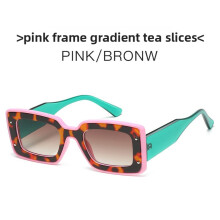 (PinkGradientTea) Women Square Uv400 Sunglasses With Pc Material And Red Lens For Stylish Travel Party Looks And