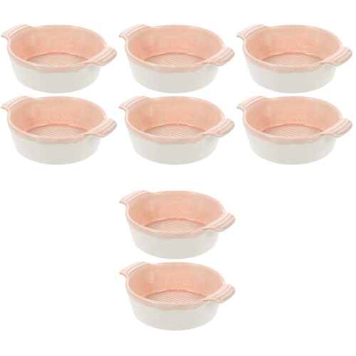 8Pcs Ceramic Baking Dish Set Pink Double Handle Nonstick Easy Clean 1
