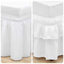 White Queen Size Bed Skirt 15 Inch Drop, Wrinkle Fade Resistant Dust Ruffle with Adjustable Elastic Belt, Machine Washable