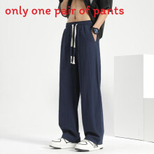 (Navy,M)Atmungsaktive Herrenhose Baumwolle Leinen lässige lockere Hose für Sommerausflüge