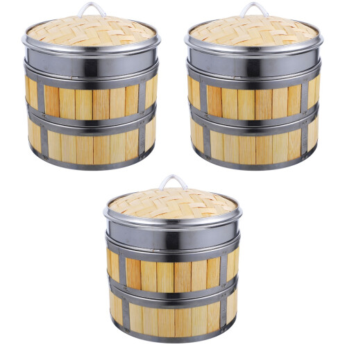 3Ensembles Panier Bambou Acier Inoxydable Coloré Usage Familial 1