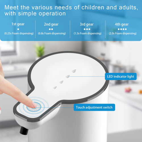 Automatic Soap Dispenser Touchless Smart Sensor, 4Level Foaming Control, Rechargeable 350ml Wall Mount White 2