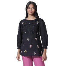 W For Woman Zwarte Geborduurde Katoenen Top Met Schiffli Yoke_24Few30878-222113_2Xl