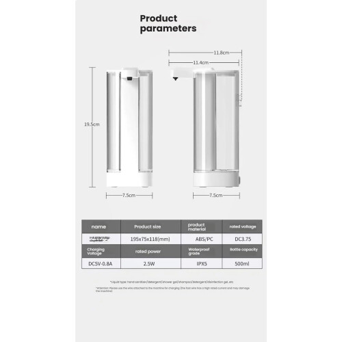 Automatic Dual Chamber Soap Dispenser 500ml Wall Mounted Touch IPX5 Waterproof White 1
