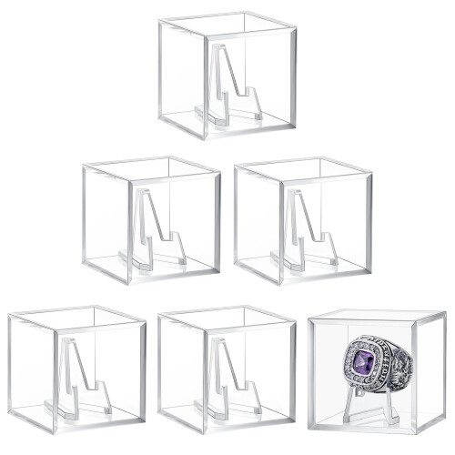 Acrylic Display Case Set for Coins and Rings, Clear Protective Storage Box with Stand, 6 Sets