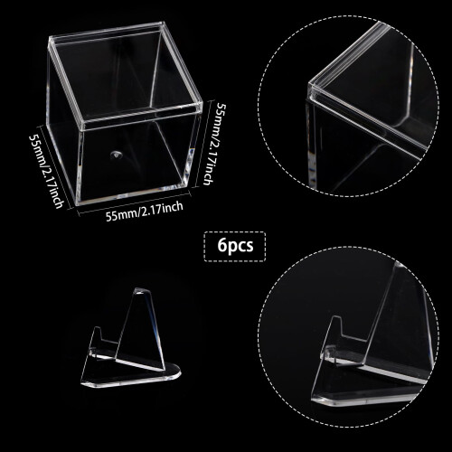 Acrylic Display Case Set for Coins and Rings, Clear Protective Storage Box with Stand, 6 Sets 1