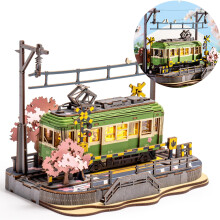3D Wooden Puzzle for Adults Sakura Journey Tram, Cherry Blossom DIY Tram Model Kit, Creative Gift 223PCS