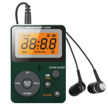 Portable AM FM Radio Pocket with LCD Screen Stereo Earphone Jack Sleep Timer Alarms Clock for Outdoor Travel Camping B