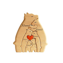 Wooden Bear Family Puzzle with Custom Family Name, Engraved Mom Gift Home Decor (6 Bear)