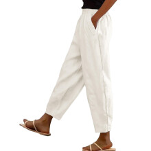 Womens Lightweight Pants Casual Beach Trousers Loose-White XXL