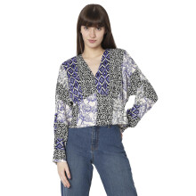 Vero Moda Dames Abstract Print Polyester Regular Fit Blauwe Top