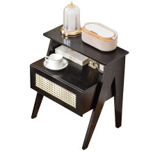 Modern Nightstand with Drawer, Compact Wood Bedside Table for Small Bedroom, Black Bamboo Finish