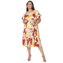 Vero Moda Curve Kvinder Floral Print Polyester Under Knæ Pink A-Linje Kjole