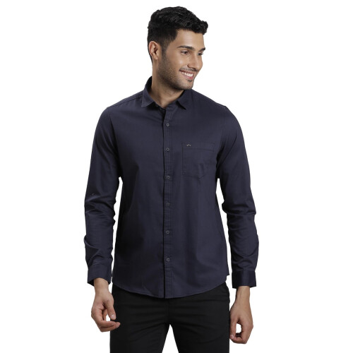 Ανδρικό Πουκάμισο Ναυτικού Μπλε Slim Fit από Ελαστικό Βαμβάκι