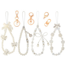 4pcs Beaded Pearl Phone Charm Strap for Women, Butterfly Flower Y2K Wrist Lanyard with Gold Buckle