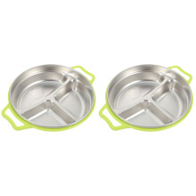 2Pièces Assiettes Métal Inoxydable Pour Enfants Compartiments Argent