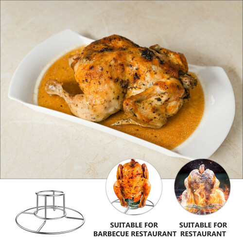 2Pièces Support Grill Poulet Durable Acier Extérieur Bbq Argenté 2