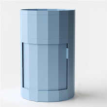 Modern Bedside Table with Wheels, Round Nightstand with Door and Hidden Storage for Bedroom and Living Room, Blue 25.59in