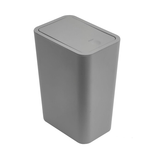 Small Bathroom Trash Can with One‑Click Popup Lid, Slim Space‑Saving Design, Modern Gray Plastic