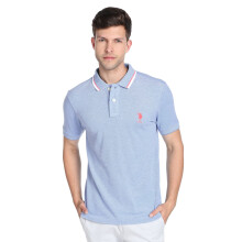 Gestreiftes Polohemd mit Kragen Hellblau