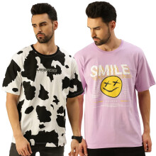Veirdo Mænds Oversized Multicolor Trykt T-Shirt Combo (Pakke med 2)