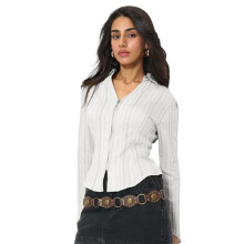 The Souled Store Zipper Shirt: Vrouwen En Meisjes Volle Mouwen Ronde Hals Textuur Viscose Mix Slim Fit Casual Shirt
