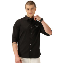Thomas Scott Κλασικό Slim Fit Πουκάμισο Μαύρο με Cuban Collar