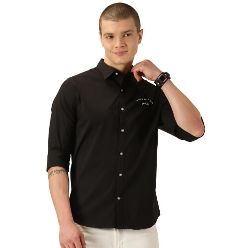 Thomas Scott Κλασικό Slim Fit Πουκάμισο Μαύρο με Cuban Collar