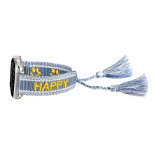 Boho Braided Apple Watch Band for Women, Handwoven Tassel Adjustable iWatch Strap Compatible with Series 10 9 8 7 6 5 4 3 2 1 SE Ultra 2, Blue