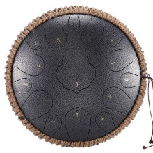 12 Inch 15 Notes D Key Steel Tongue Drum Percussion Instrument Silver Finish with Bag and Music Book