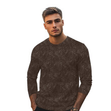 Urbano Fashion Heren Chicory Koffie Geprinte Lange Mouwen Slim Fit Katoenen T-Shirt
