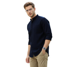 Urbano Fashion Herrnavy Bomull Långärmad Regular Fit Casual Skjorta Med Bandkrage (Shirtsolbnd-02-Navy-L)