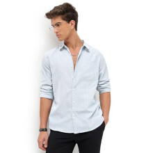 Urbano Fashion Ανδρικό Ανοιχτό Μπλε Κοντομάνικο Πουκάμισο με Ρίγες