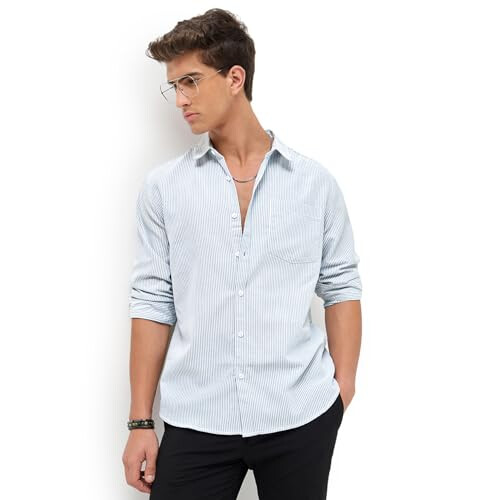 Urbano Fashion Ανδρικό Ανοιχτό Μπλε Κοντομάνικο Πουκάμισο με Ρίγες