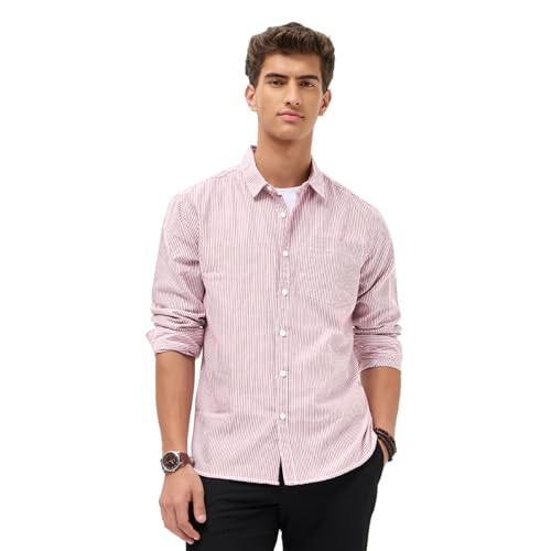 Urbano Fashion Ανδρικό Μπορντώ Πουκάμισο Κανονικής Εφαρμογής Με Ρίγες