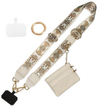 Beige Phone Lanyard with Wallet, AntiTheft Crossbody Strap with Zipper Pouch and Adjustable Design for Travel