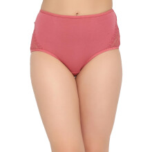 Clovia Dames Katoenen Hoge Taille Hipster Slip met Kanten Paneel Aan De Zijkanten (PN1057P22_Roz_S)