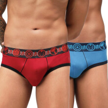 Zoiro Hombres Algodón Mezcla Impresa Marvel Calzón (Pack De 2-Rojo Chino & Azul Claro-L)