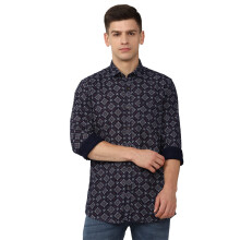 Peter England Ανδρικό Γκρι Super Slim Fit Πουκάμισο Μακρυμάνικο
