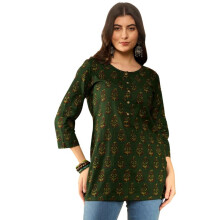 Vaamsi Dames Rayon Mix Etnische Motieven Gedrukt Top (Vt1297_S_Donker Groen)