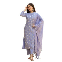 Vaamsi Women'S Solid Straight Embroidered Kurta Pant With Dupatta Set (Pkskd2688_3Xl_Blue)