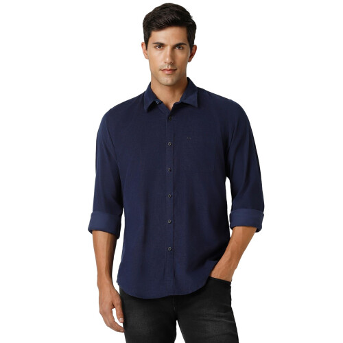 Peter England Ανδρικό Μπλε Slim Fit Πουκάμισο με Μακριά Μανίκια