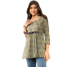 Vaamsi Dames Rayon Blend Etnische Motieven Geprinte Top (Vt1283_M_Groen)