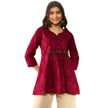 Vaamsi Dames Rayon Mix Etnische Motieven Geprinte Top (Vt1282_M_Maroon)