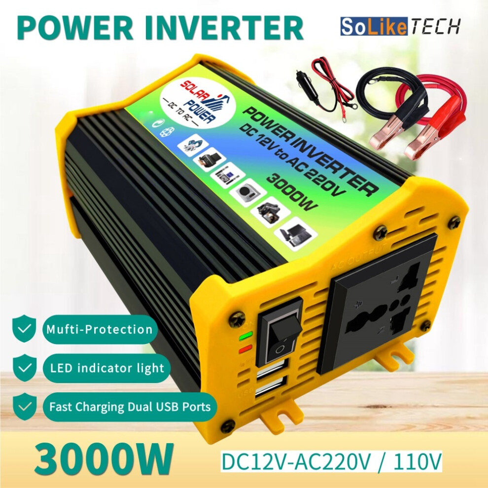 Car Inverter Voltage Transformer Modified Sine Wave Power Inverter Dc12v To Ac 220V 3000W Converter Dual Usb 4713180587433