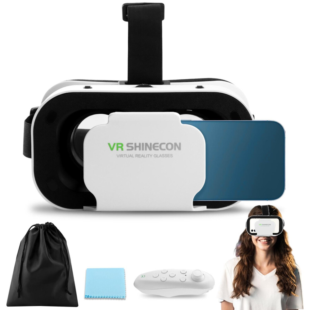 Vr Headset With Controller For Smartphone, Immersive 360 Viewing, Adjustable Focus, 4.7–6.5' White 9330225229919