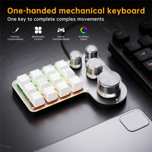 Custom Macro Keyboard 12 Keys 4 Knobs  USB Mechanical Keyboard Programming Macro Gaming Keypad White 1