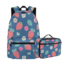 Kids Backpack with Lunchbox for Girls, Floral Strawberry Print School Backpack Set, Durable and Cute